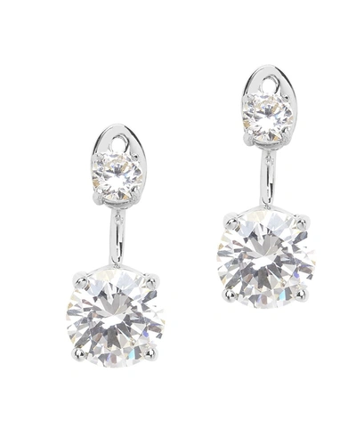 Sterling Forever Silver Cz Brilliant Jacket Earrings In Silver