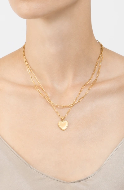 Adornia Paper Clip And Figaro Heart Chain Set Gold In White