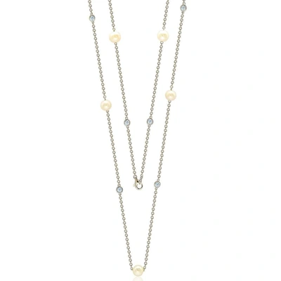 Shop Suzy Levian Sterling Silver White Sapphire And Pearl By-the-yard 46" Station Necklace