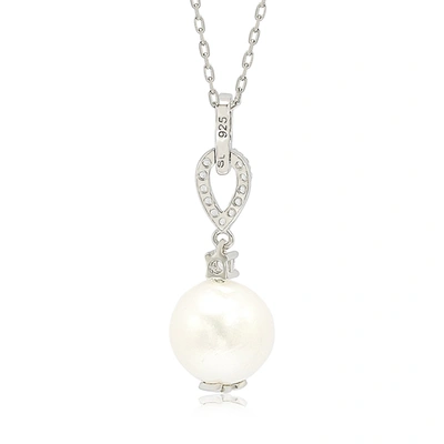 Suzy Levian Sterling Silver Pearl & White Sapphire Dangle Pendant In White