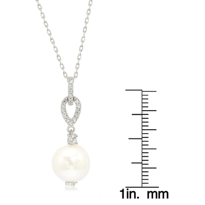 Suzy Levian Sterling Silver Pearl & White Sapphire Dangle Pendant In White