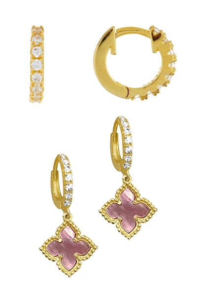 Adornia Pink Mother Of Pearl Huggie Set In Pink
