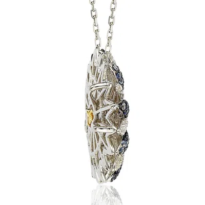 Suzy Levian Sapphire And Diamond Accent In Sterling Silver Pendant In Blue