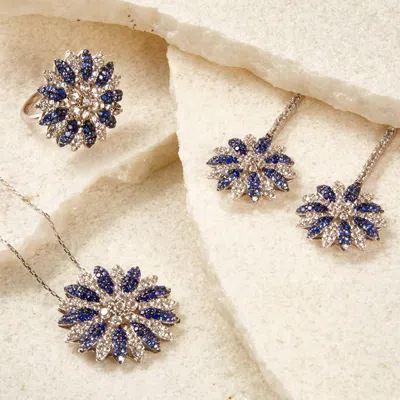 Suzy Levian Sapphire And Diamond Accent In Sterling Silver Pendant In Blue