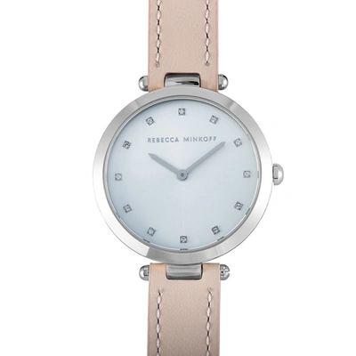 Shop Rebecca Minkoff Nina Silver-tone Blush Leather Strap Watch 2200398 In White
