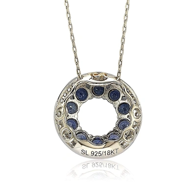 Suzy Levian Sterling Silver Blue And White Sapphire & Diamond Accent Double Circle Eternity Pendant In Blue