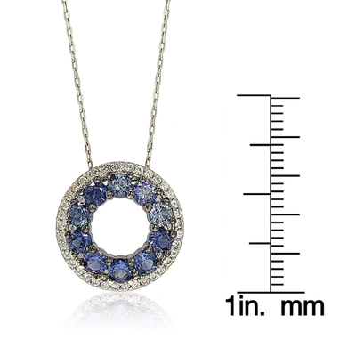 Suzy Levian Sterling Silver Blue And White Sapphire & Diamond Accent Double Circle Eternity Pendant In Blue