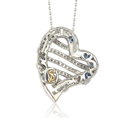 Suzy Levian Sterling Silver Pink Sapphire And Diamond Accent Wrapped Heart Pendant In Blue