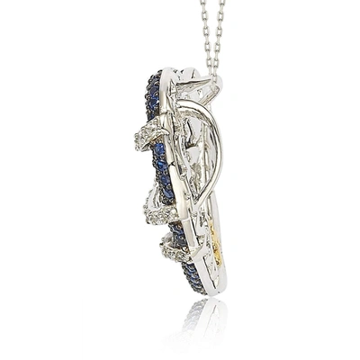 Suzy Levian Sterling Silver Pink Sapphire And Diamond Accent Wrapped Heart Pendant In Blue