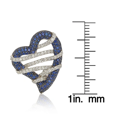 Suzy Levian Sterling Silver Pink Sapphire And Diamond Accent Wrapped Heart Pendant In Blue
