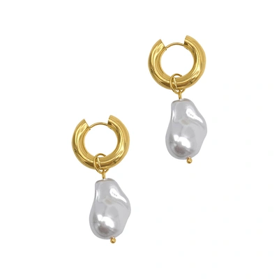 Shop Adornia Shell Pearl Chubby Hoop Earrings Gold In Silver