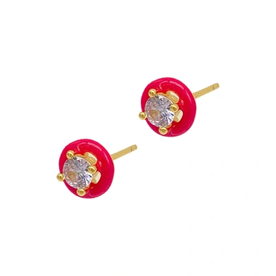 Shop Adornia Pink Enamel Halo Studs Gold In Red