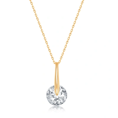 Simona Sterling Silver Spinning Round Cz Necklace And Earring Set - Gold Plated