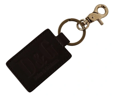 Shop Dolce & Gabbana Leather Logo Metal Ring Hook Men's Keychain In Black