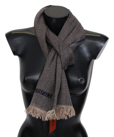 Shop Missoni Zigzag Pattern Cashmere Unisex Wrap Fringe Men's Scarf In Grey