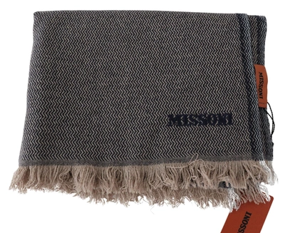 Shop Missoni Zigzag Pattern Cashmere Unisex Wrap Fringe Men's Scarf In Grey