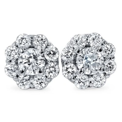 Pompeii3 1 1/2ct Halo Fire Diamond Studs 14k White Gold In Silver