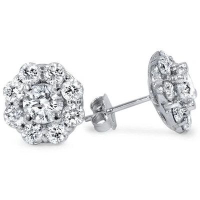 Pompeii3 1 1/2ct Halo Fire Diamond Studs 14k White Gold In Silver