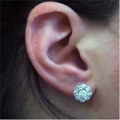 Pompeii3 1 1/2ct Halo Fire Diamond Studs 14k White Gold In Silver