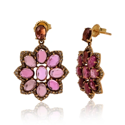 Shop Bavna 18k Rose Gold, Pink Tourmaline 11.22ct. Tw. And Diamond 1.15ct. Tw. Drop Earrings