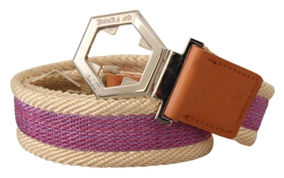 Gf Ferre' Multicolor Leather Silver Hexagon Logo Buckle Belt In Beige