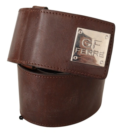 Gf Ferre' Genuine Leather Wide Logo Buckle Waist Women's Belt In Black
