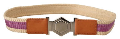 Shop Gf Ferre' Leather Hexagon Logo Buckle Women's Belt In Beige