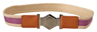 Gf Ferre' Multicolor Leather Silver Hexagon Logo Buckle Belt In Beige