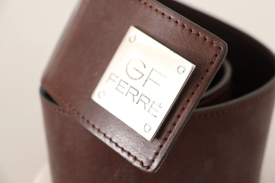 Gf Ferre' Genuine Leather Wide Logo Buckle Waist Women's Belt In Black