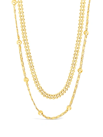 Sterling Forever 14k Plated Layered Beaded Chain Necklace In Gold