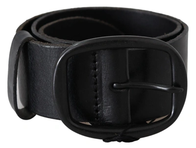 Shop Plein Sud Genuine Leather Oval Metal Buckle Women's Belt In Black