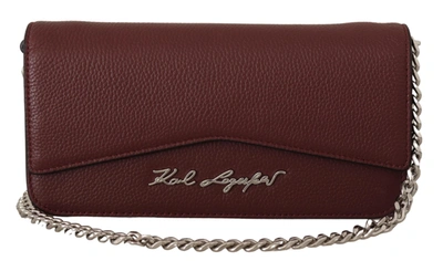 Shop Karl Lagerfeld Wine Leather Evening Clutch Women's Bag In Red