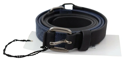 Costume National Black Blue Leather Silver Logo Belt In Black