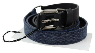 Costume National Black Blue Leather Silver Logo Belt In Black