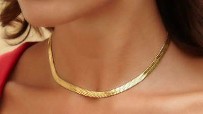 Savvy Cie Jewels 18k Gold Herringbone 6.5mm Wide In White