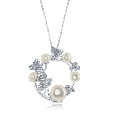 Simona Sterling Silver Fwp & Leafs Design Round Necklace In Silver
