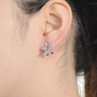 Shop Genevive Sterling Silver Cubic Zirconia Leaf Stud Earrings