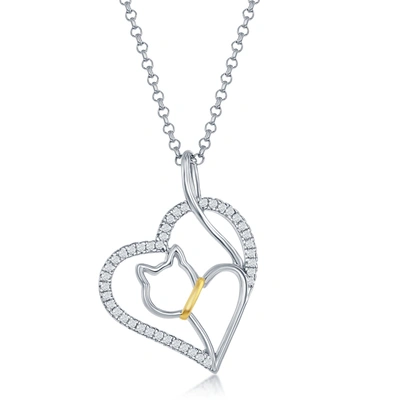 Shop Simona Sterling Silver Cz Heart With Center Cat Cut-out Pendant