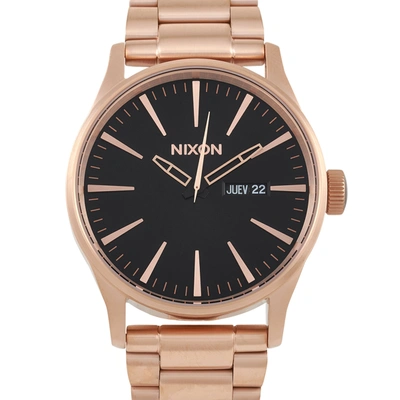 Shop Nixon Sentry Ss 42mm All Rose Gold/black Stainless Steel Watch A356-1932 In Beige