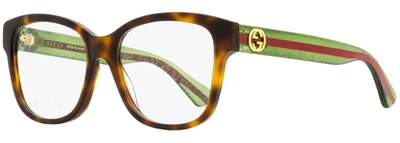 Shop Gucci Women's Square Eyeglasses Gg0038on 002 Havana/red/green 54mm