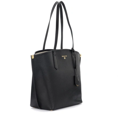 Shop Michael Kors Jane Ebbled Leather Tote Shoulder Bag In Black