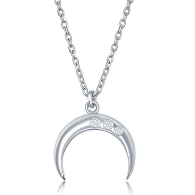 Simona Sterling Silver Diamond Italian Horn Necklace In Silver