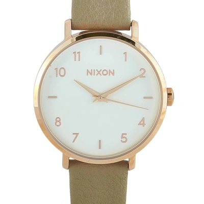 Shop Nixon Arrow Leather Rose Gold/gray Watch A1091-2239-00 In White