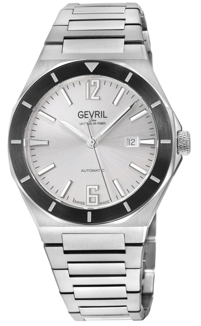 Shop Gevril Men's High Line Automatic Watch Stainless Steel Case, Top Ring In Black Sapphire Crystal, Stainless  In White
