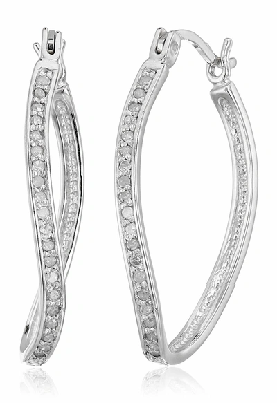Vir Jewels 1/4 Cttw Diamond Hoop Earrings .925 Sterling Silver With Rhodium Plating 1 Inch In Silver