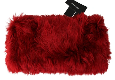Shop Dolce & Gabbana Alpaca Leather Fur Neck Wrap Shawl Women's Scarf In Red