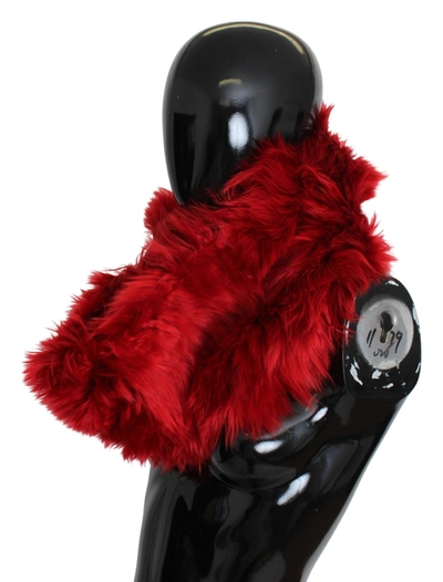 Shop Dolce & Gabbana Alpaca Leather Fur Neck Wrap Shawl Women's Scarf In Red