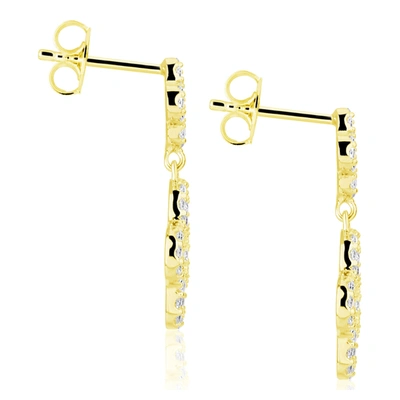 Shop Suzy Levian Cubic Zirconia Golden Sterling Silver Double Clover Dangle Earrings In Yellow