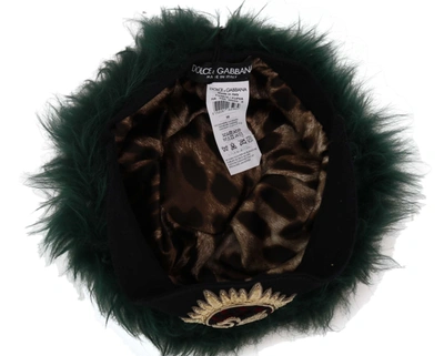 Shop Dolce & Gabbana Fur Dg Logo Embroide Cloche Women's Hat In Green