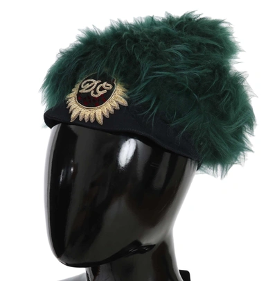 Shop Dolce & Gabbana Fur Dg Logo Embroide Cloche Women's Hat In Green